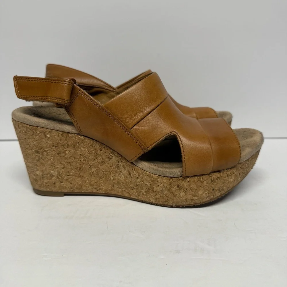Clarks Collection Brown Tan Annadel Wedge Sandal Cork Heel Size 7